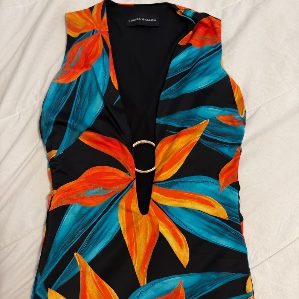 Louisa Ballou Vibrant Floral Swimsuit coverup mini dress M - Picture 3 of 8